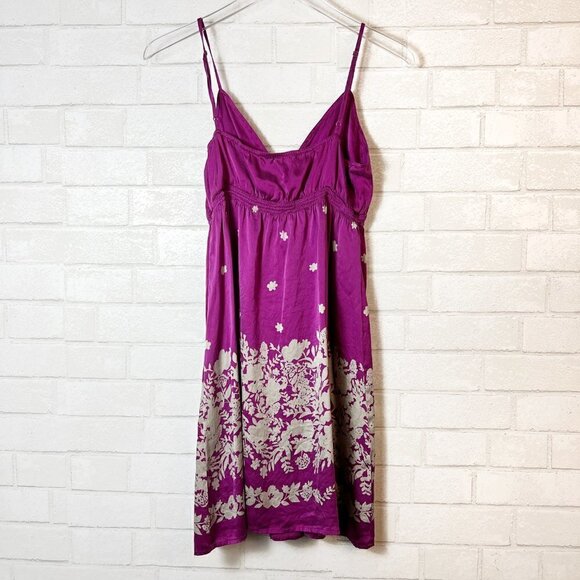 Express Silk Purple & Silver Floral V-Neck Spaghetti Strap Slip Dress Size L - Picture 7 of 7